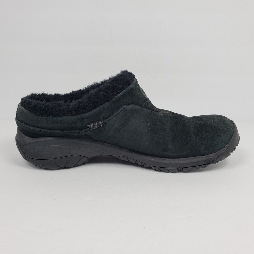 Merrell Encore Q2 Ice Womens Sz 9 Black Leather Slip On Faux Fur Mule Clog Shoes - Picture 4 of 11